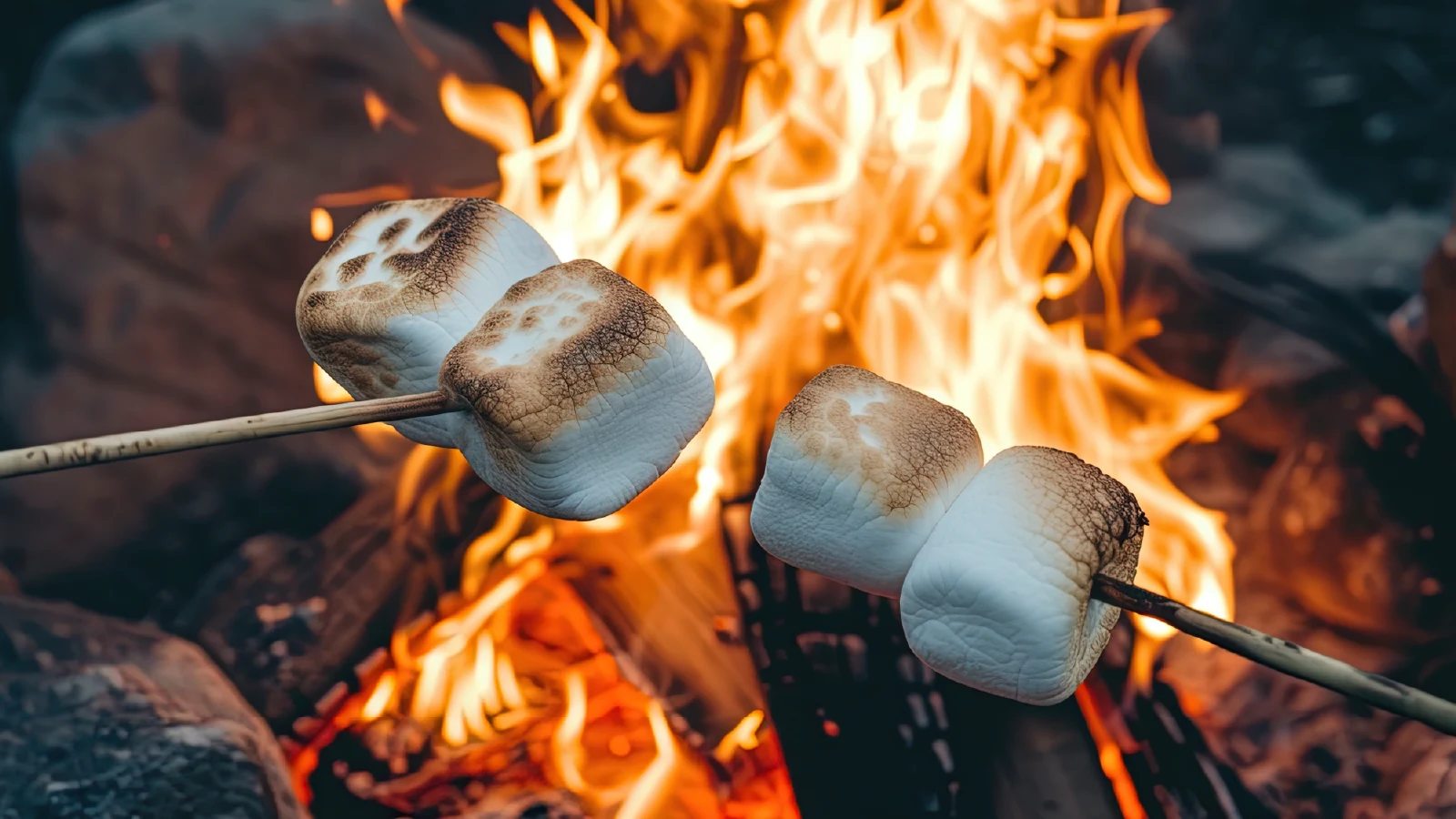 Roasting marshmallows over a campfire at Pigeon Lake cottages in Kawartha Lakes Ontario